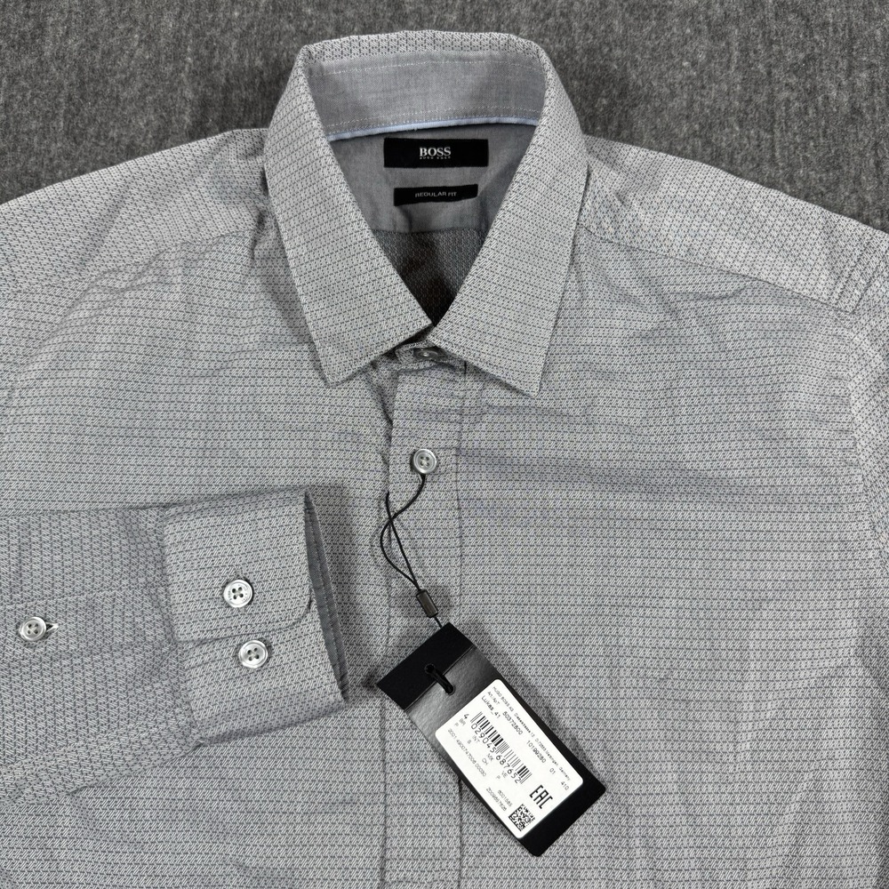 BOSS Hugo Boss Lukas 41 Men's S Regular Fit Dress Shirt Gray Pattern Cotton NWT